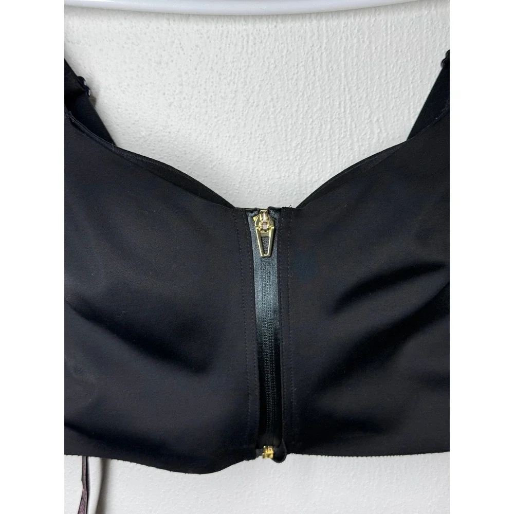 Victorias Secret Front Close Sport Bra Black Gold Zip Adjustable Straps 32C‎